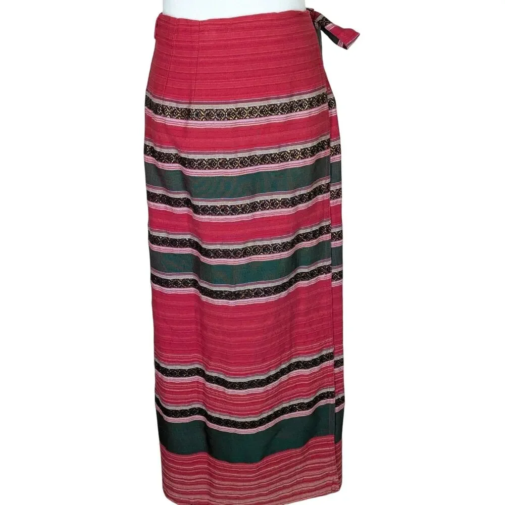 Vintage M Striped Wrap Skirt Piankusol Made in Thailand Boho Resort Vacation